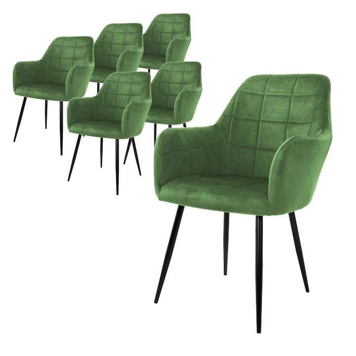 Комплект 6 трапезни стола ML-Design, зелени, кадифе, 58x60x84 см, модерен дизайн, лесно сглобяване