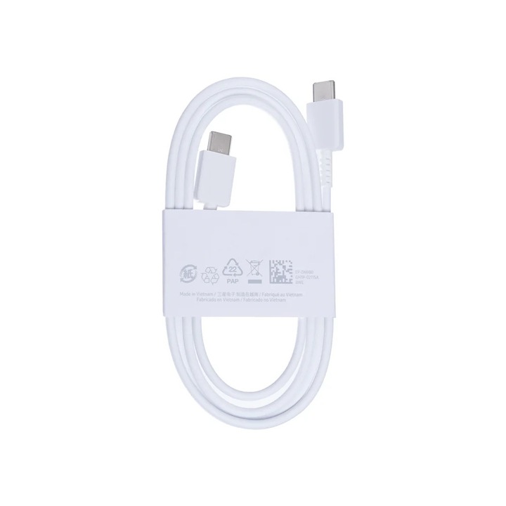 Cablu de date compatibil Samsung, USB C - USB C, 3A, 45W, 1m, alb