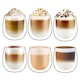 Set 6 pahare cu perete dublu, Axroad Mall, Pentru ceai, cafea, latte, espresso, cappuccino, macchiato, smoothie-uri si sucuri, Sticla, Diametru 8.5 x h9 cm, 250 ml, Transparent