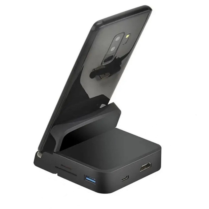 Adaptor Multiport Hub 7 in 1, eRDX®, Suport docking telefon, USB Tip-C, 3 x USB, SD/TF, HDMI 4K, PD 15W