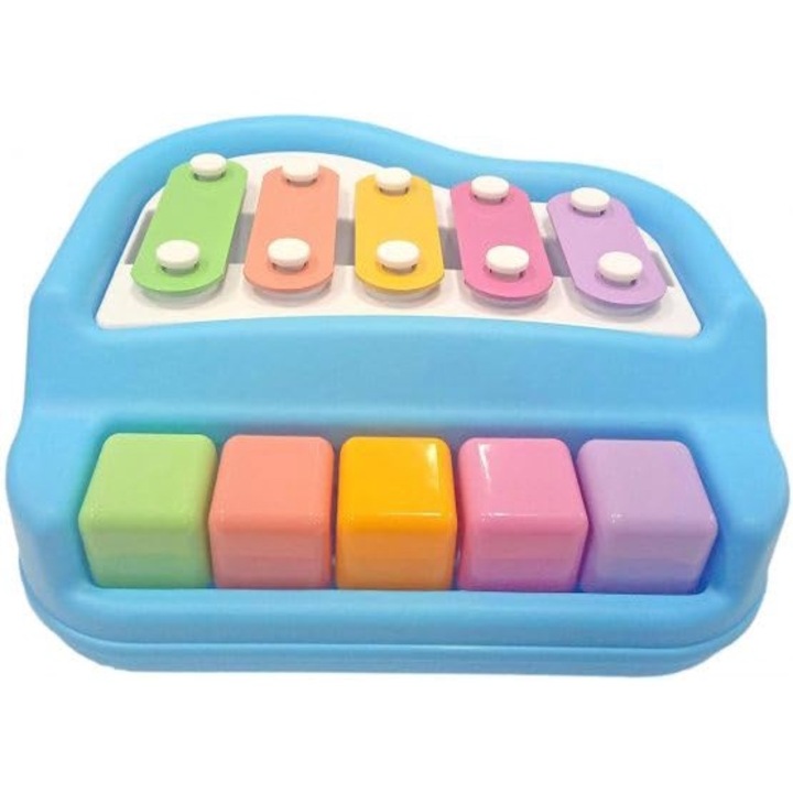 Jucarie Interactiva Pentru Copii, Pian, Sunete, 2 Bete, 19 cm, Albastru, Dalimag