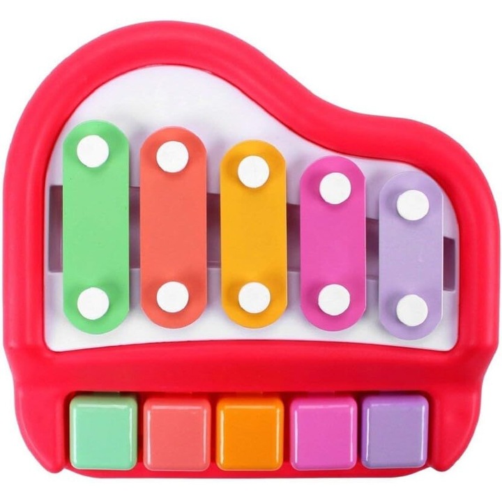 Jucarie Interactiva Pentru Copii, Pian, Sunete, 2 Bete, 19 cm, Rosu, Dalimag