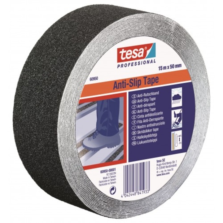 Set 3 Benzi adezive antialunecare, negru, 15mx50mm, Tesa