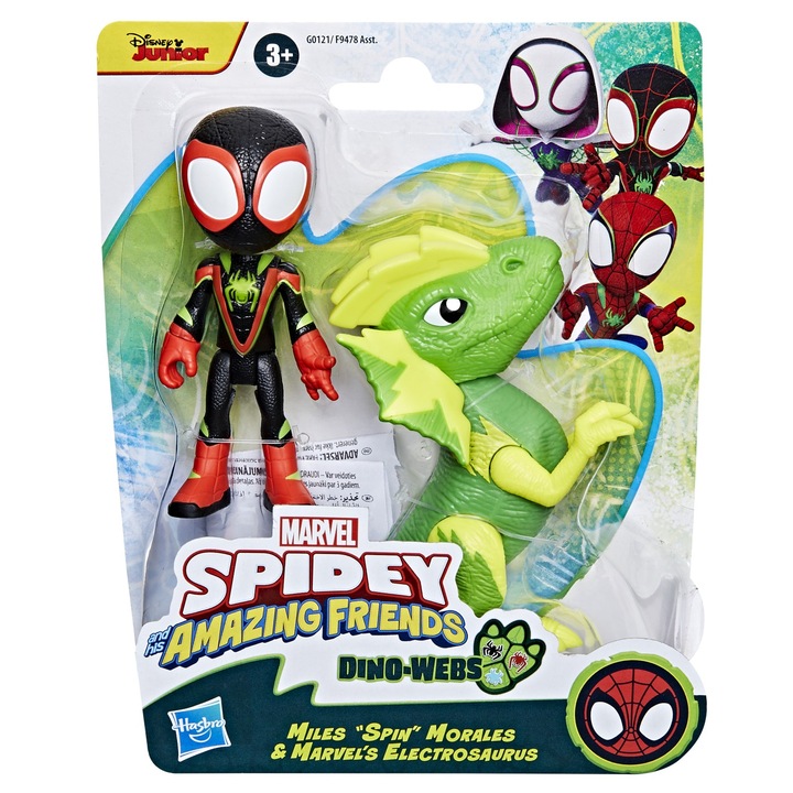Spidey és csodálatos barátai figurája – Dino Webs, Miles Morales és Electrosaurus