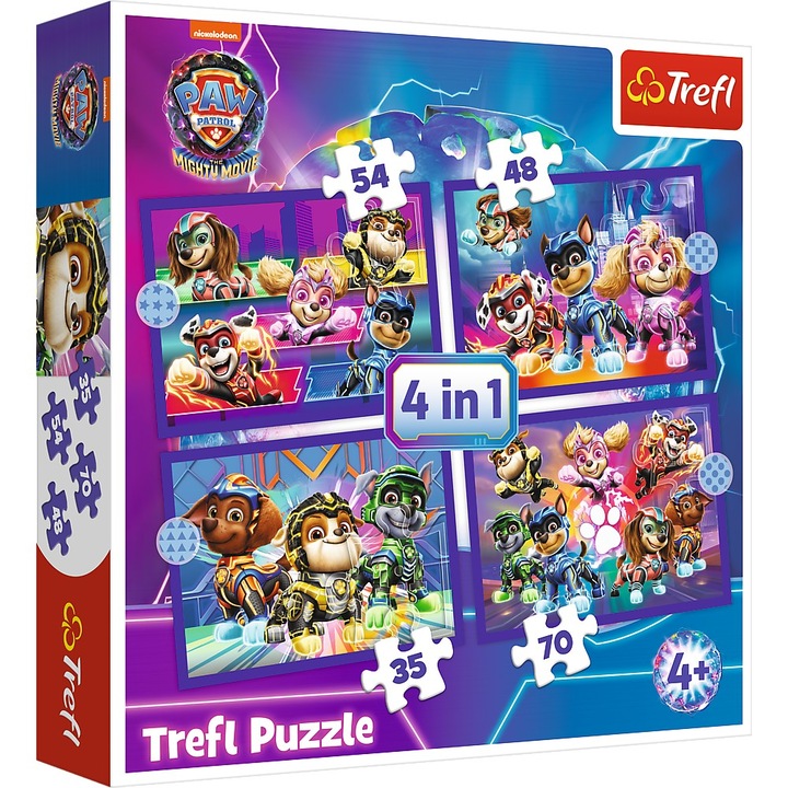 Пъзел Trefl 4 в 1 - Paw Patrol, Mighty Movie, Heroes, 35/48/54/70 части