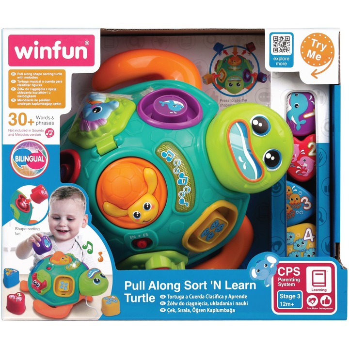 Играчка за дърпане Winfun - Костенурка с форми за сортиране