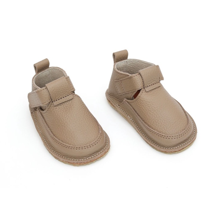 Pantofi Barefoot Macco, Primii Pasi, Talpa Flexibila si Antiderapanta, Hand-Made, Piele Naturala, Bej