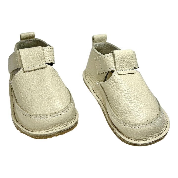 Pantofi Barefoot Macco, Primii Pasi, Talpa Flexibila si Antiderapanta, Hand-Made, Piele Naturala, Ivoire