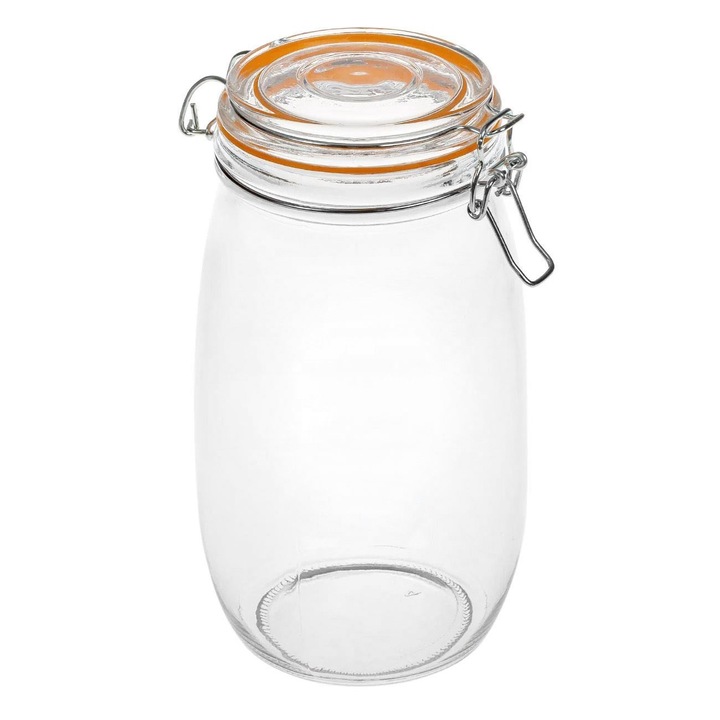 Borcan de depozitare din sticla transparenta Antbro®, cu capac de siguranta si inel de silicon, 1.5 Lt