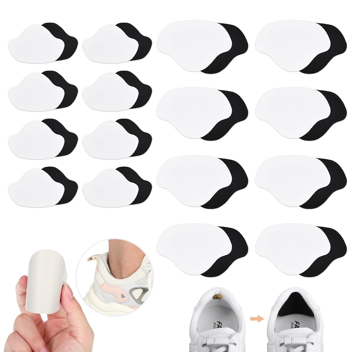 Set 16 perechi protectii calcai pentru pantofi, Axroad Mall, Design autoadeziv si ergonomic, Pentru pantofi sport, pantofi din piele, pantofi cu toc inalt, Din piele, L/S, Negru/Alb
