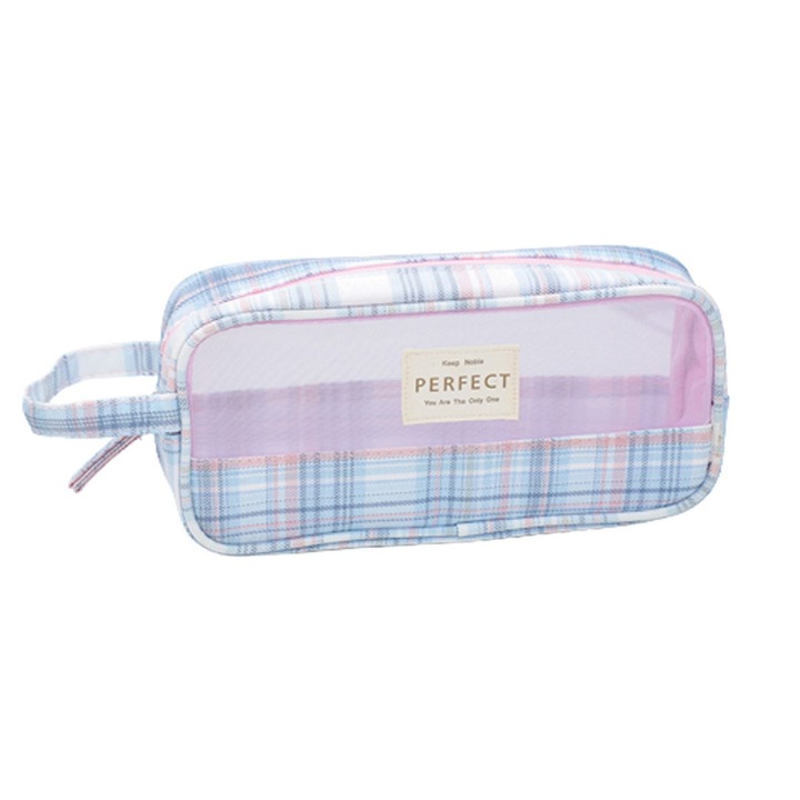 Моливник, QttvbTna, плат Оксфорд, 21,5 x 10 x 6,5 cm, розово / синьо