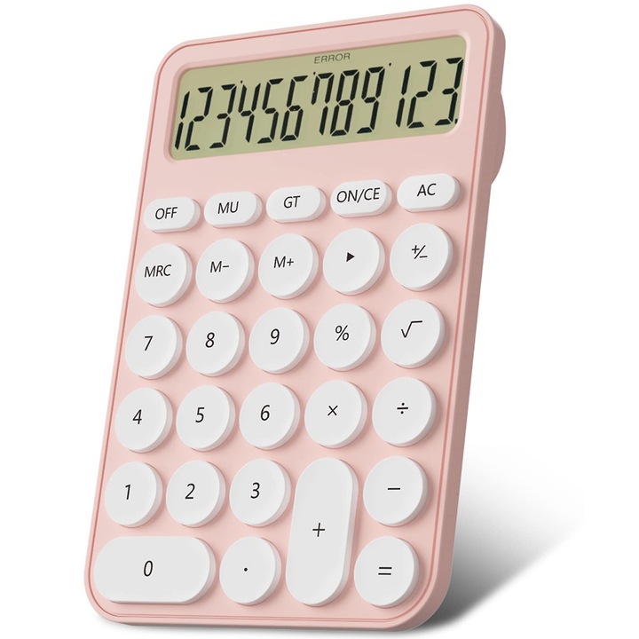 Настолен калкулатор QttvbTna, 12 цифри, розов, 105x28x158мм, с батерия