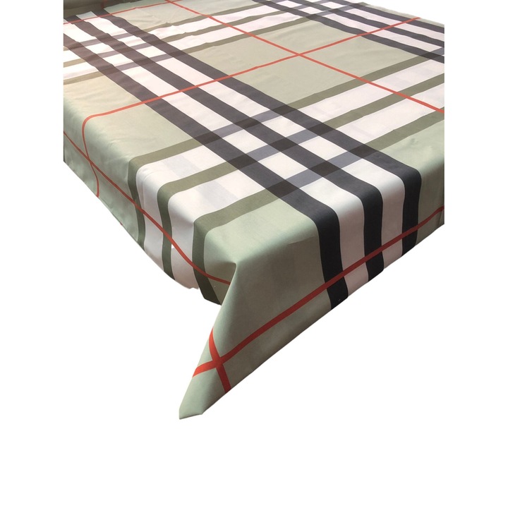 Zöld kockás terítő, 100% pamut, 6 személyes