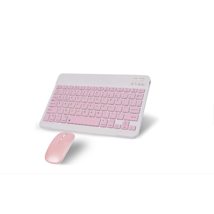 Tastatura fara fir si mouse, AOAS, Reincarcabil TYPE C, Universal, Pentru iPad PC laptop Microsoft Mac Phones Tablet Surface Android IOS Windows, Roz