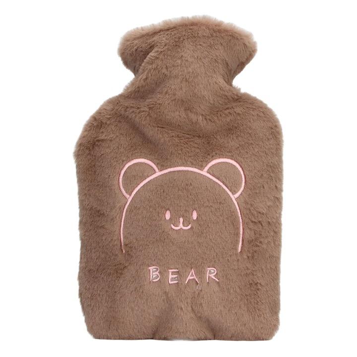 Бутилка за гореща вода, 1L, допълнителен свалящ се капак, PVC, цвят кафе, 25x16.7cm