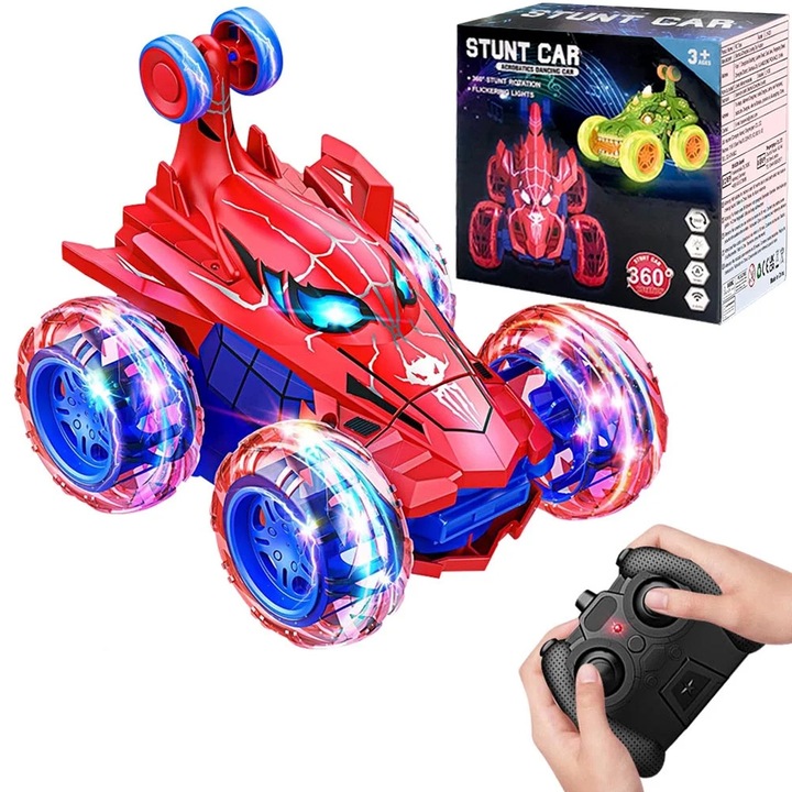 Кола с дистанционно управление, Axroad Mall, Дрифт с въртене на 360 градуса, 4WD, 2.4GHz, USB зареждане, Време за работа 60 минути, Шок абсорбция, Против плъзгане, Удароустойчив, Със светлинни ефекти, За деца над 3 години, Червен