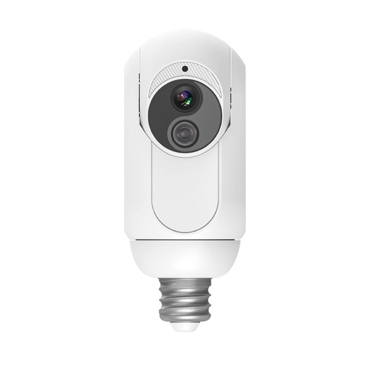 Camera cu bec, camere de supraveghere, monitorizare mobila cu apel bidirectional, rotatie 360°, vedere nocturna color, pentru inregistrarea securitatii la domiciliu