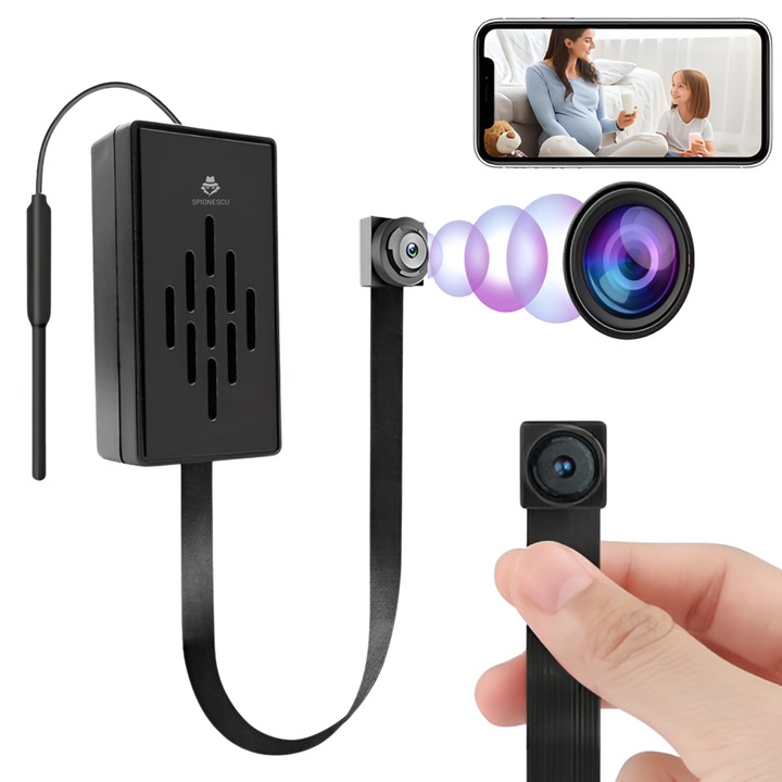 Gombos rejtett kamera, Spy, V4A, WIFI, 1080P, mozgásérzékelés, ciklikus rögzítés, távoli hozzáférés, 600 mAh akkumulátor, fekete
