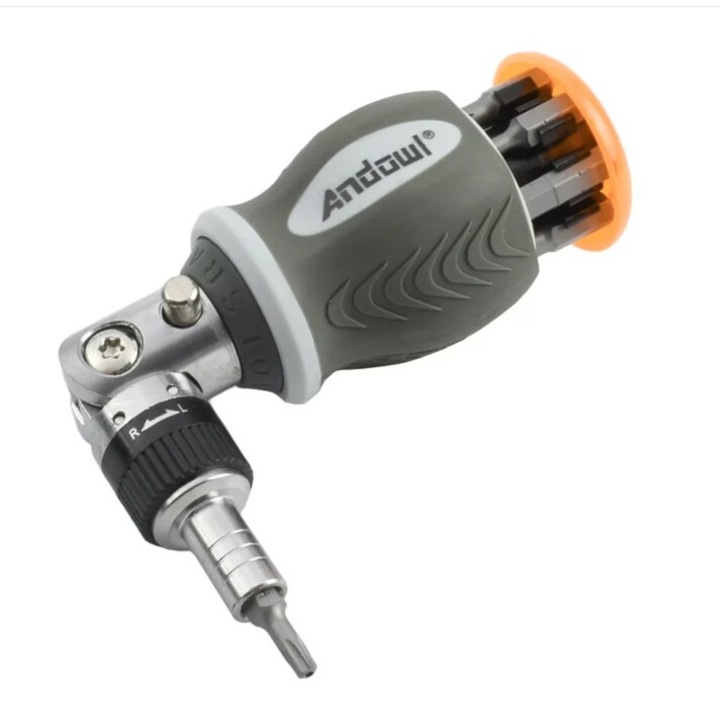 Отвертка, Магнитна, с 8 сменяеми глави, механизъм тип тресчотка, регулируем ъгъл, ANDOWL, UA