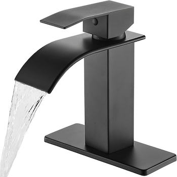 Baterie Chiuveta, Tip Cascada Elindor®, Robinet de Apa Modern, Monocomanda pentru Baie si Bucatarie, Otel Inoxidabil, Montare pe Chiuveta, Jet Larg, Multifunctionala Design Elegant pentru Lavoar sau Vas, Finisaj Mat Neagra