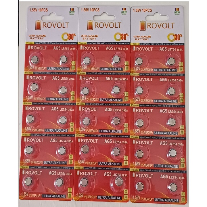 Set 30 Baterii Alkaline AG5, 1.55V Rovolt