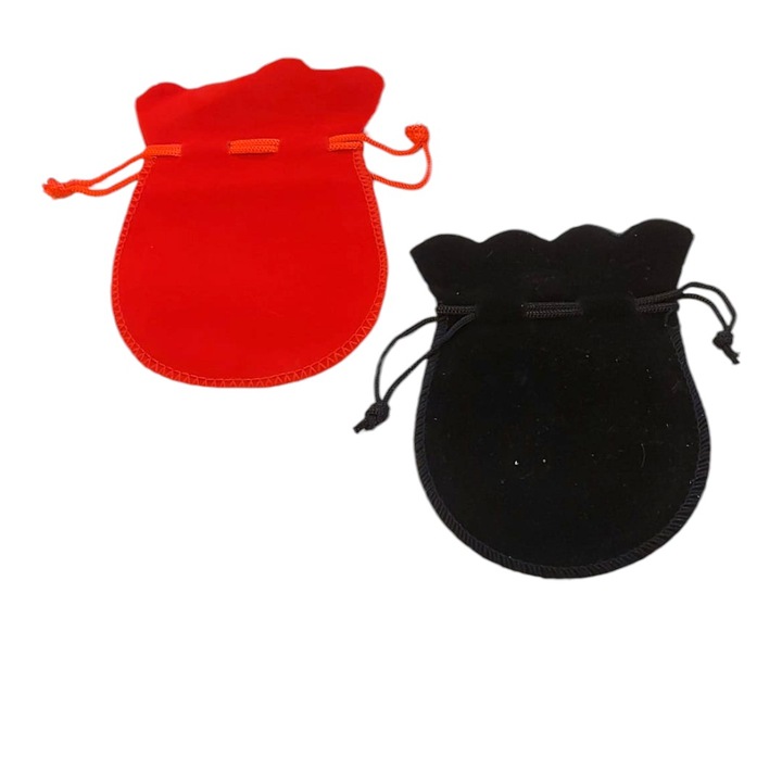 Set 2 saculeti catifea, cu snur, pentru diverse bijuterii, rosu, negru, 120x85 mm