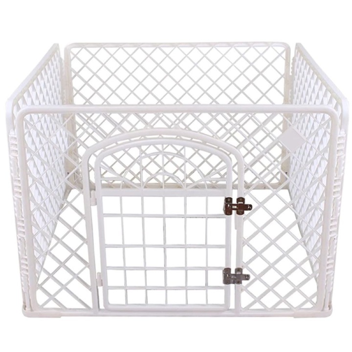 Tarc animale companie, PROCART, portabil, 4 panouri, usa cu inchidere dubla, 85x85x60 cm, alb