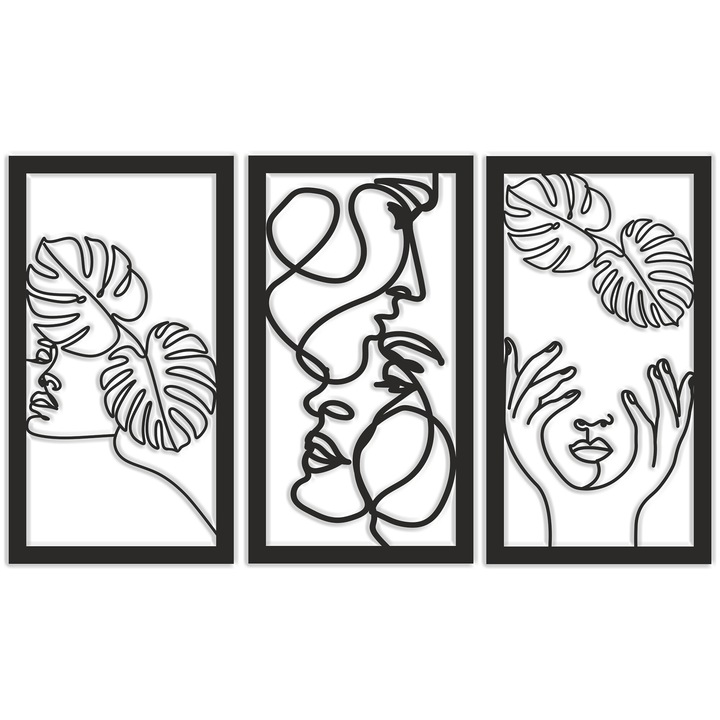 3D картина за стена, ажурно пано, декорация за стена, лица и листа, 56x96 см