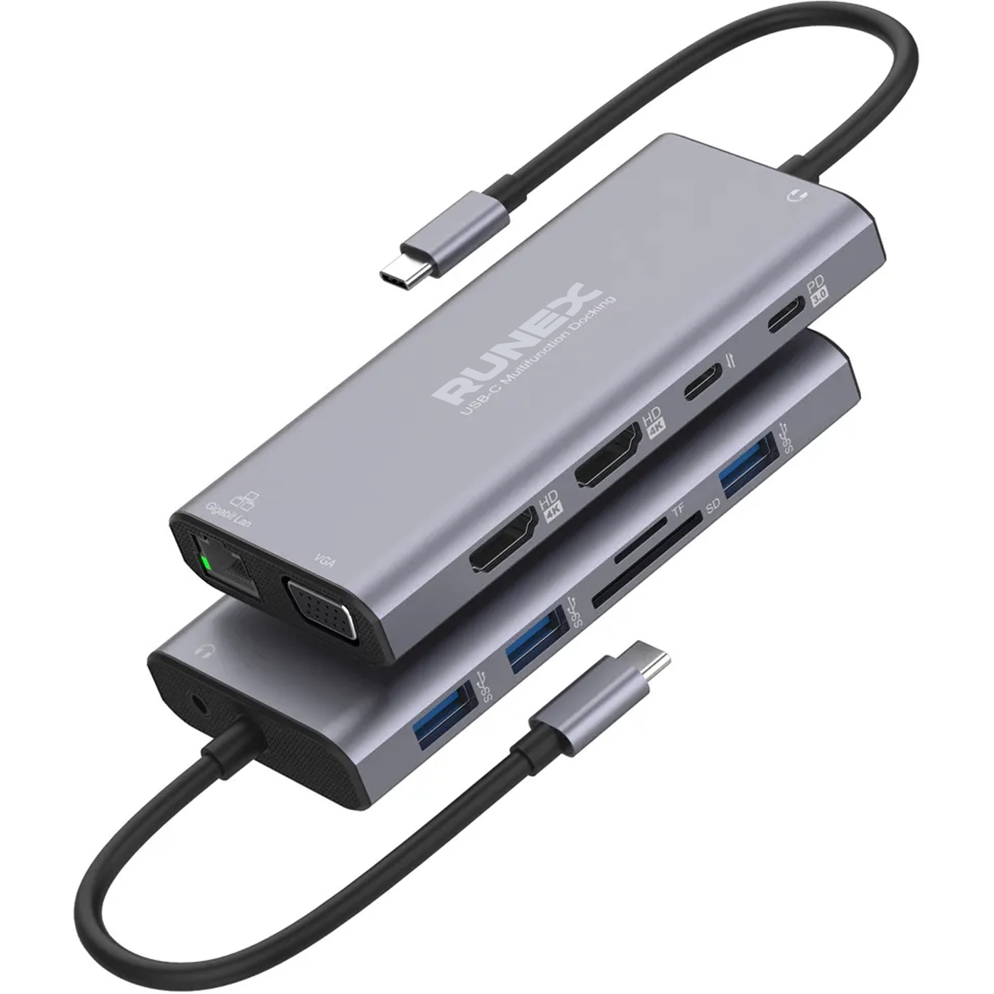 Docking Station USB Type-C 12 in 1 RUNEX®, Iesire 4K 30hz, 2 x HDMI,