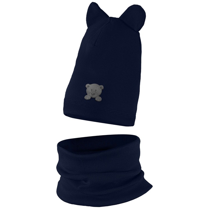 Sapka Szett Sállal Gyerekeknek, Edanti, 48-50 Cm, Ősz, Teddy Maci Minta, Pamut, Kék Tengeri