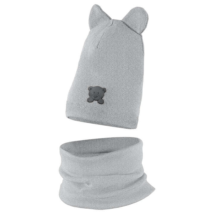 Sapka Szett Sállal Gyerekeknek, Edanti, 48-50 Cm, Ősz, Teddy Maci Minta, Pamut, Szürke