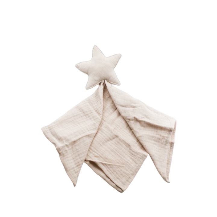 Alvó- és játszószőnyeg, csillag, pamut, bézs, 40x40cm