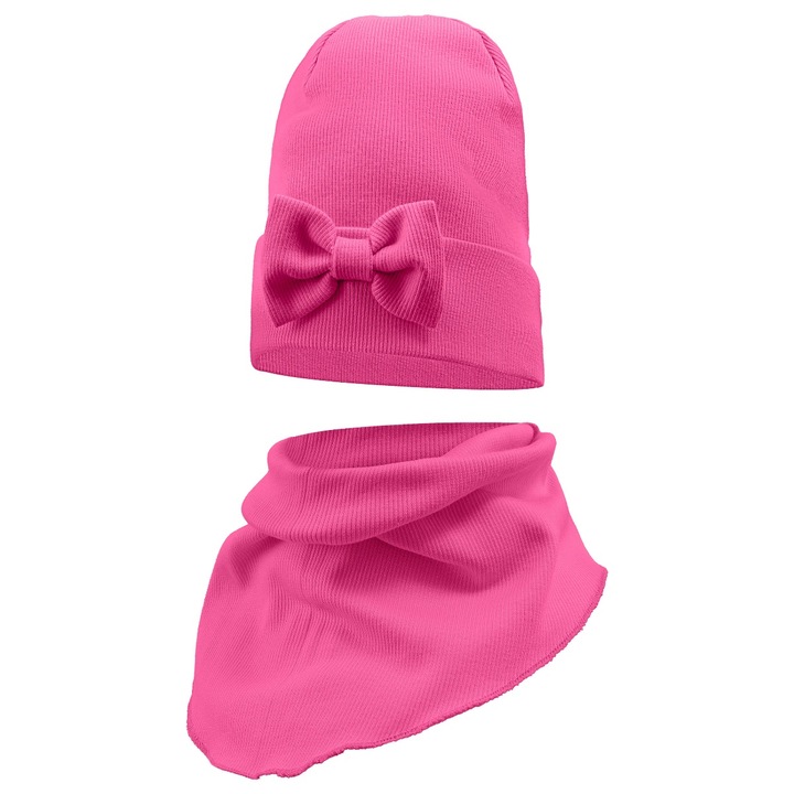 Sapka Szett Sállal Gyerekeknek, Edanti, 52-54 Cm, Ősz, Modell Plecaciune, Pamut, Sötét Rózsaszín