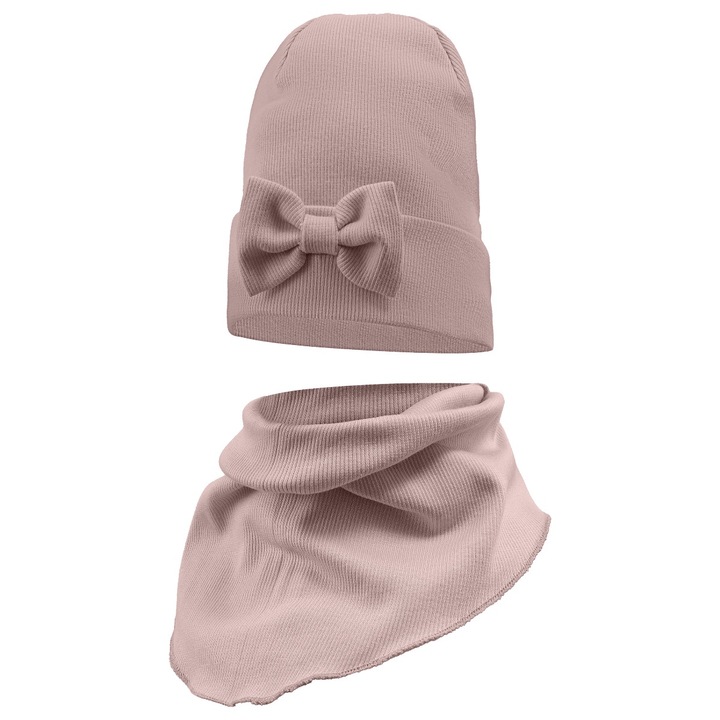 Sapka Szett Sállal Gyerekeknek, Edanti, 48-50 Cm, Ősz, Modell Plecaciune, Pamut, Púderrózsaszín