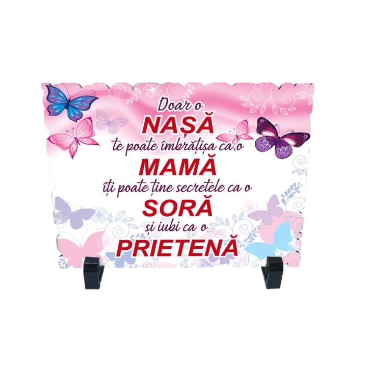 Placheta gift shop cu picioruse si mesaj doar o nasa te poate imbratisa ca o nasa, material lemn cu print uv, dimensiuni 198x138 milimetri