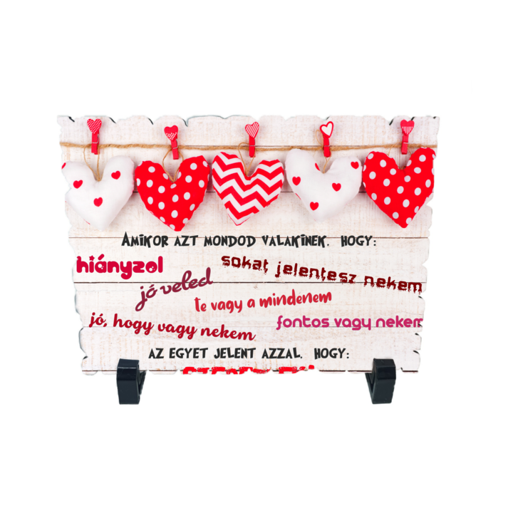 Placheta gift shop cu picioruse si mesaj szeretlek, model 1, material lemn cu print uv, dimensiuni 198x138 milimetri