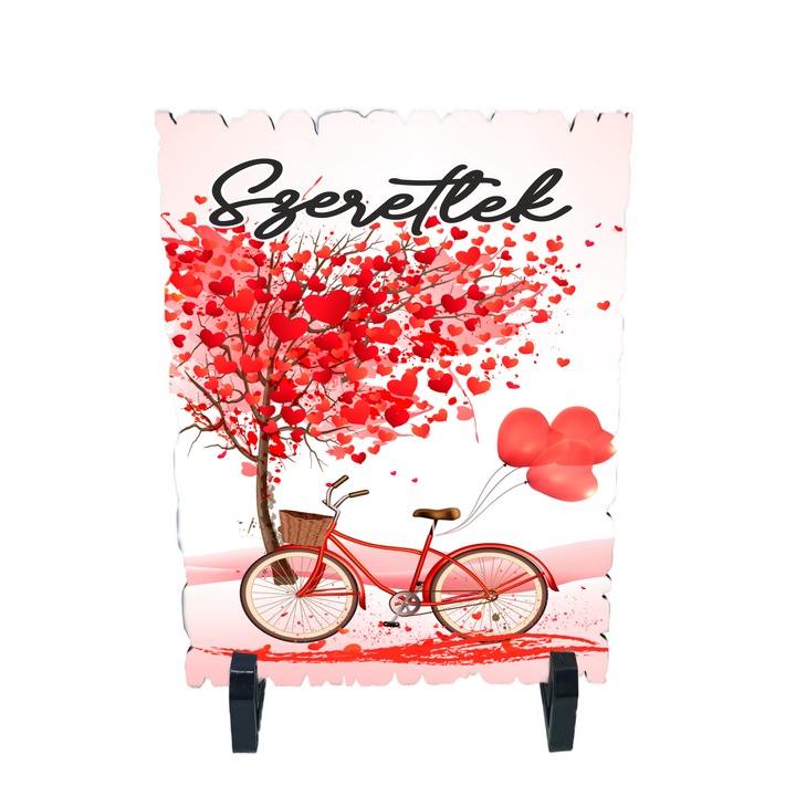 Placheta gift shop cu picioruse si mesaj szeretlek, model 2, material lemn cu print uv, dimensiuni 198x138 milimetri