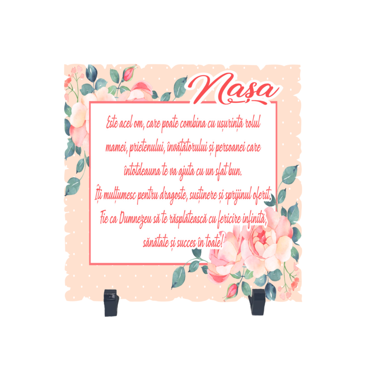 Placheta gift shop cu picioruse si mesaj nasa este acel om care poate, material lemn cu print uv, dimensiuni 198x198 milimetri