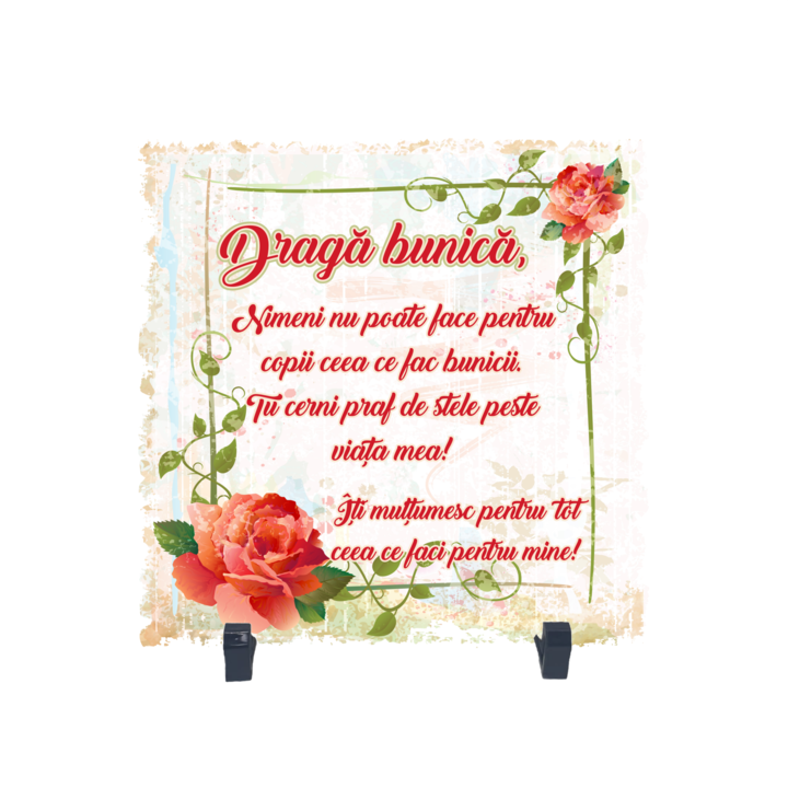 Placheta gift shop cu picioruse si mesaj draga bunica, material lemn cu print uv, dimensiuni 198x198 milimetri