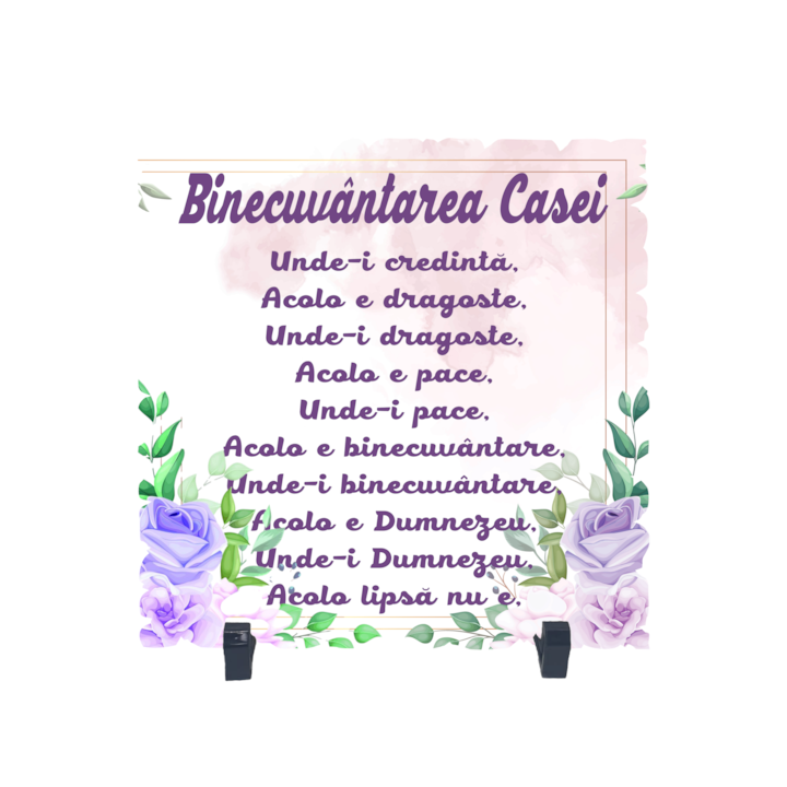 Placheta gift shop cu picioruse si mesaj binecuvantarea casei, model 1, material lemn cu print uv, dimensiuni 198x198 milimetri