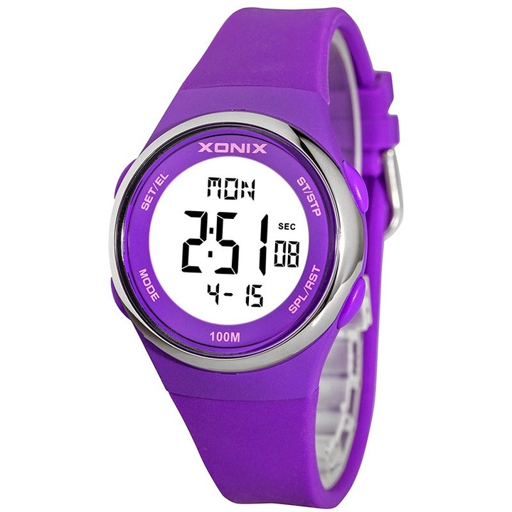 Ceas de dama Xonix, GZX63P/4, digital, cronometru, data, timer, violet