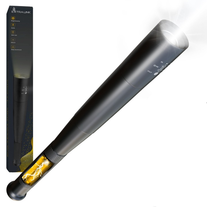 Kézi LED zseblámpa, Extralink EFL-1101 Combat, 10W, 300lm, ütés-, víz- és hőmérsékletálló, 5 világítási mód