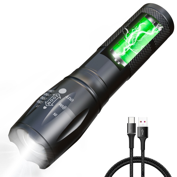 LED zseblámpa, 10W, 400lm, Extralink EFL-1031 Odin, beépített újratölthető akkumulátor, ütésálló, 5 világítási mód, microUSB, lítium akkumulátor