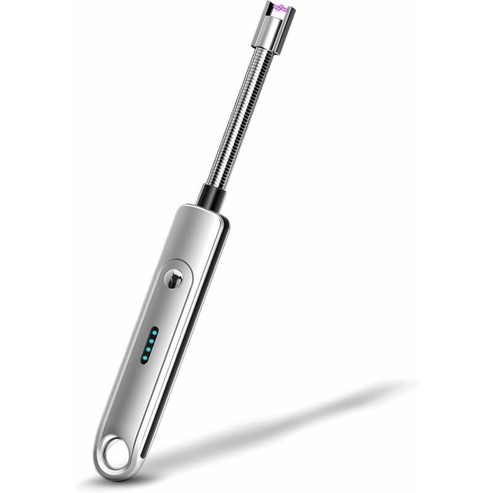 Bricheta electrica USB, AMRINUGL, design fara flacara, protectie automata, argintie