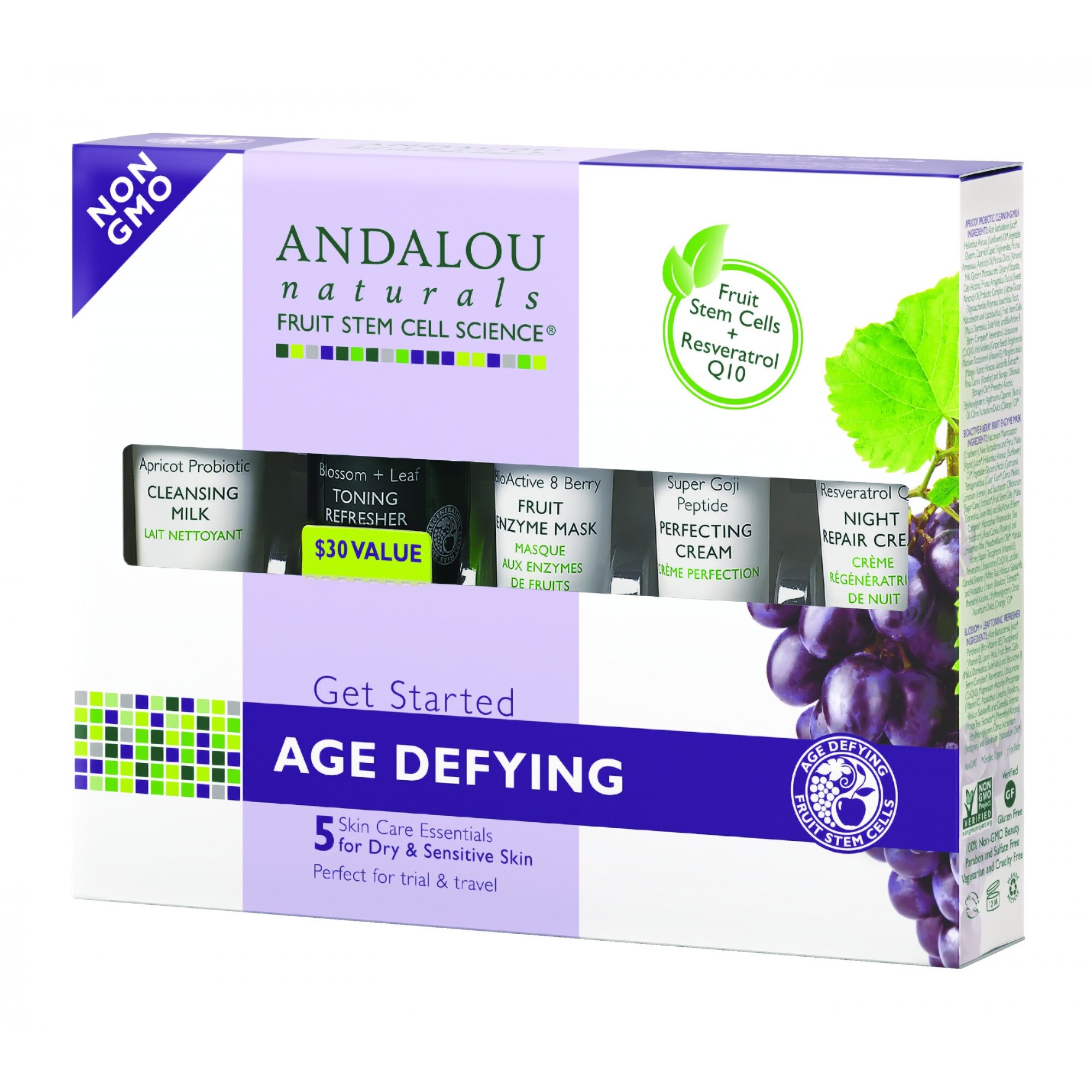 Set de ingrijire a tenului uscat, matur, devitalizat Secom Andalou Naturals Age Defying