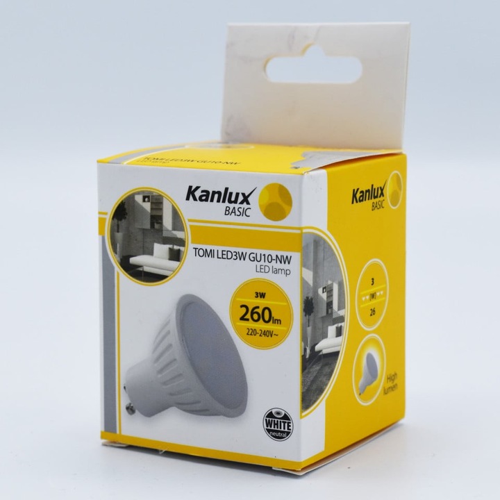 Led крушка GU10 3W (26W), SMD, 270 lm, естествена светлина (4000k), опал, Kanlux