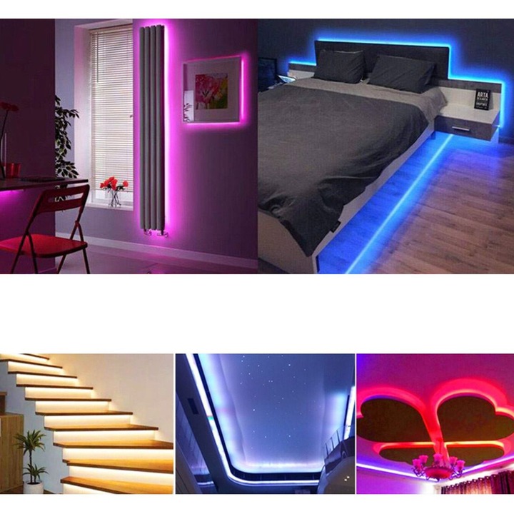 WRGB LED стикерна лента, 3 м, 30 светодиода, водоустойчива, включено дистанционно управление с 24 бутона