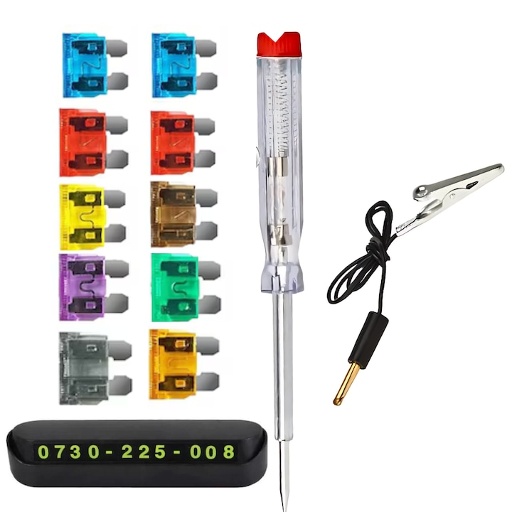 Set Tester și Sigurante Auto FOTOFUN + Suport Numar de Telefon pentru Parcare Temporară
