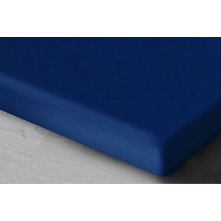 Cearceaf satinat cu elastic, 200x220cm, bumbac, albastru