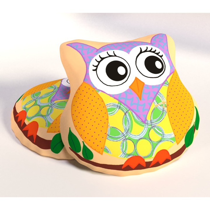 Perna decorativa pentru copii, model bufnita, microfibra, 30x40cm, multicolor